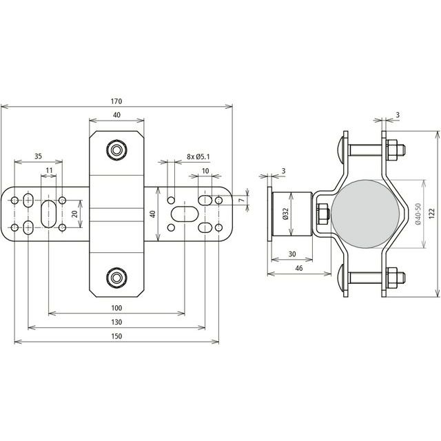 DEHN - Zubehör/Ersatzteile für Erdung und Blitzschutz Wandbefestigung WB D40.50 SE WA46V2A NIRO f.Rohre D50