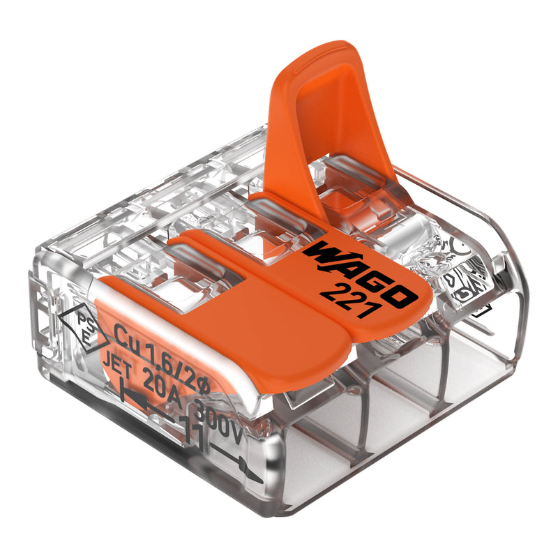 WAGO - Steckklemme Compact-Verbindungsklemme 221-413 3-Leiter bis 4qmm − 50 Stück