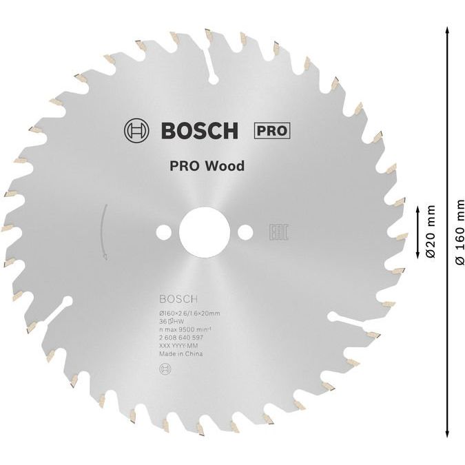 Bosch - Kreissägeblatt PRO Wood Kreissägeblatt, 2608640597 160 x 2,6 x 20 mm