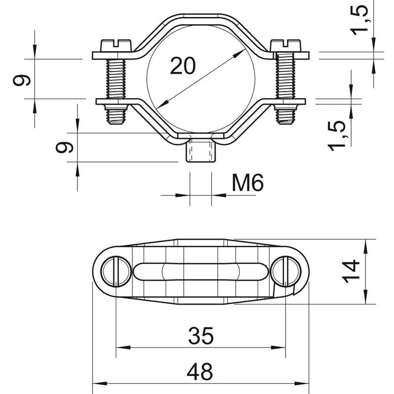 OBO Bettermann - Befestigungsschelle für Kabel/Rohre Abstandsschelle 2070 M6 G galv.vz − 50 Stück