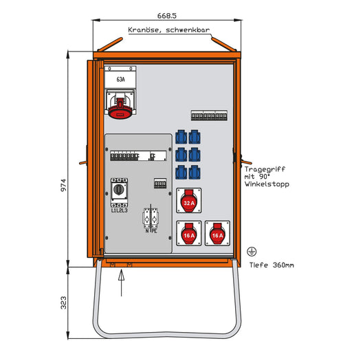 Walther Werke - Baustromverteiler Verteilerschrank WV0363R1 55kVA