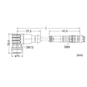 WAGO - Konfektioniertes Sensor-Aktor-Kabel Sensor-/Aktorleitung M12A 756-5503/030-010 Bu.,wink.,M8-St.,ax