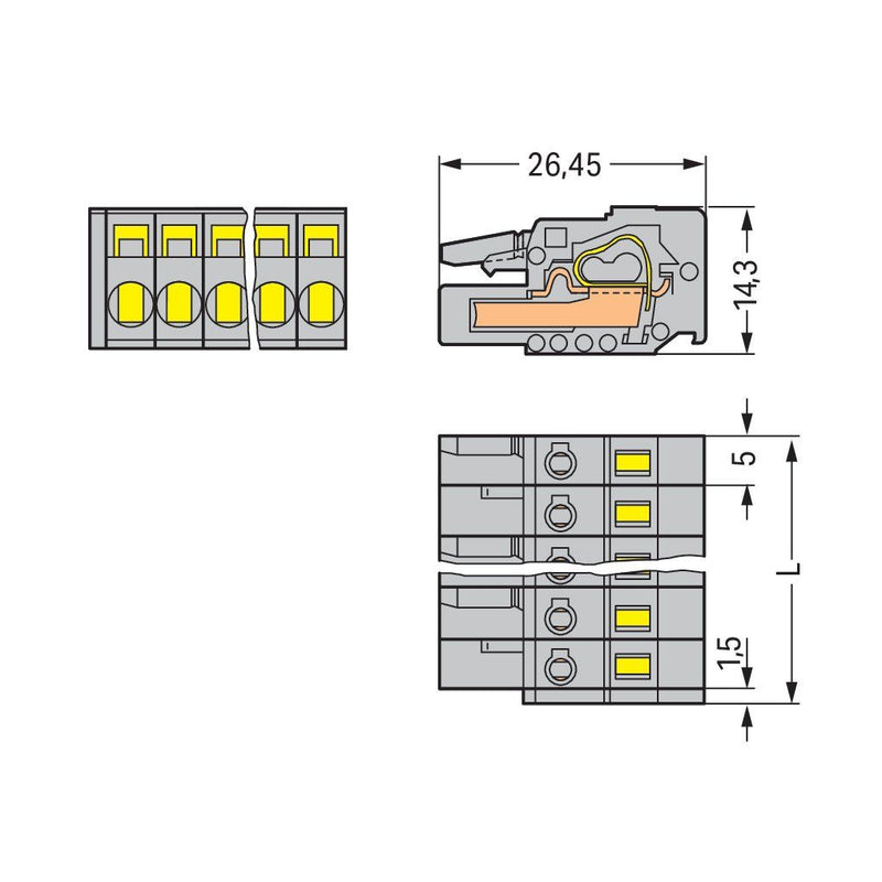 WAGO - Kabelsteckverbinder für Leiterplattensteckverbinder Federleiste 231-116/026-000 16pol., 5mm ger. − 25 Stück