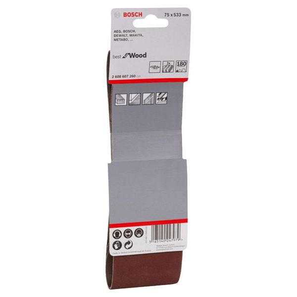 Bosch - Schleifpapier/Schleifvlies PRO X440 Schleifband, 75 x 2608607260 533 mm, 180, 3-tlg