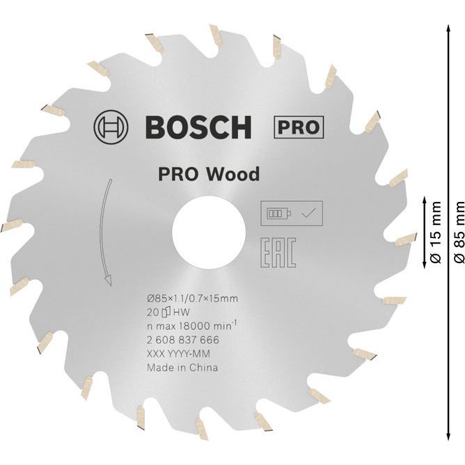 Bosch - Kreissägeblatt PRO Wood cordless 2608837666 Kreissägeblatt 85 x