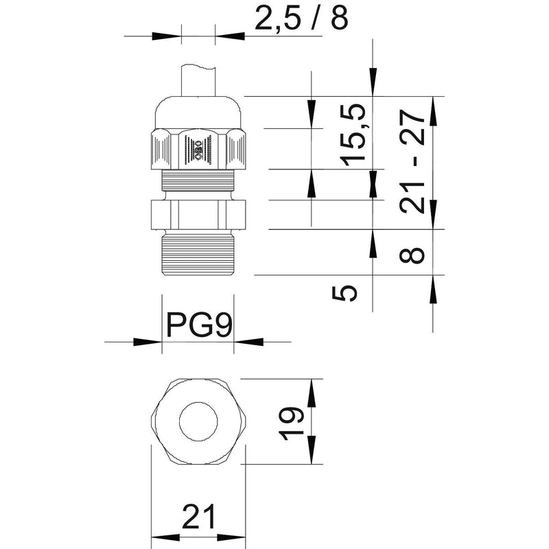 OBO Bettermann - Kabelverschraubung Verschraubung V-TEC PG9 SGR − 50 Stück