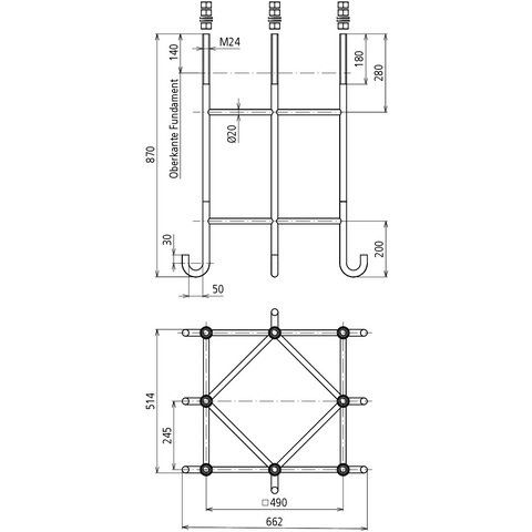 DEHN - Sockel für Fangeinrichtung Blitzschutz Ankerkorb AKO TBM FP565 f. Ortbeton m. 8xM24