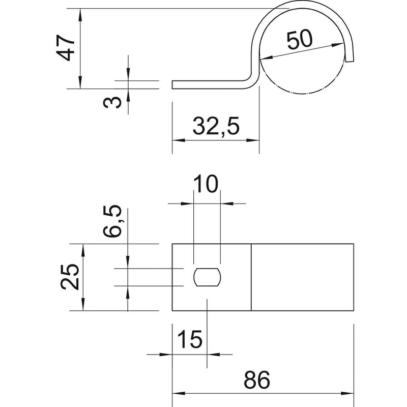 OBO Bettermann - Befestigungsschelle für Kabel/Rohre Befestigungsschelle 822 50 A4 50mm einlappig − 100 Stück