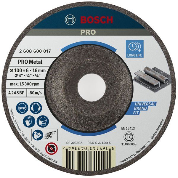 Bosch - Trenn-/Schleifscheibe PRO Metal Schleifscheibe, 2608600017 100 x 6 x 16 mm