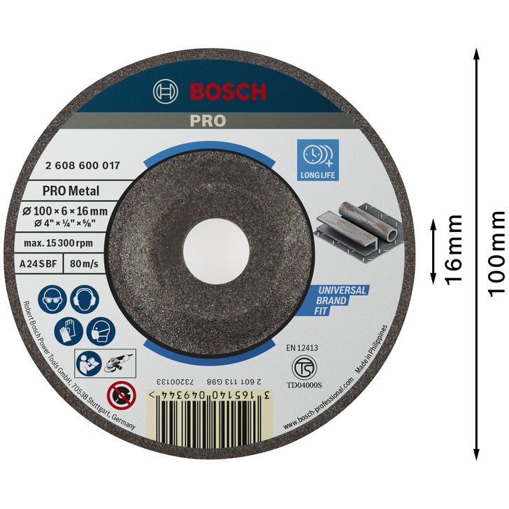 Bosch - Trenn-/Schleifscheibe PRO Metal Schleifscheibe, 2608600017 100 x 6 x 16 mm