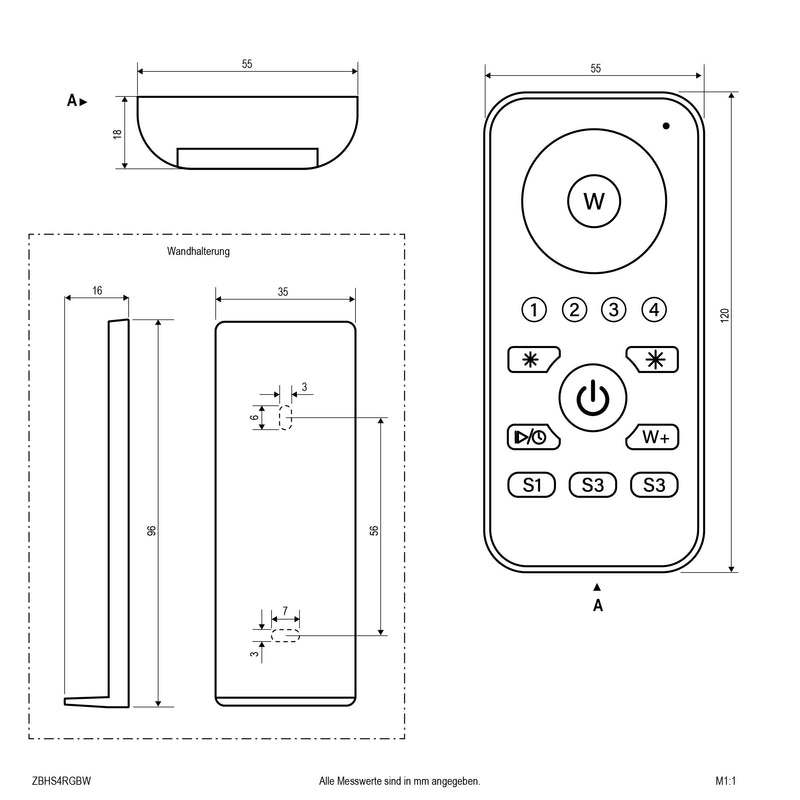 EVN Lichttechnik - Funksender RGBW-Handsender ZBHS4RGBW Zigbee 4-Kanal