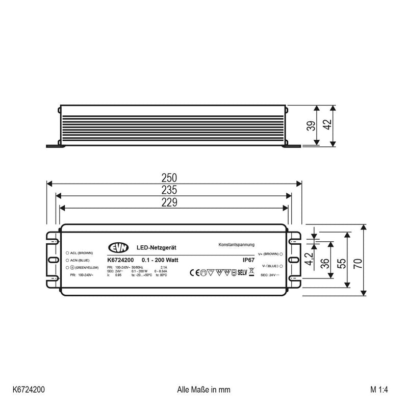 EVN Lichttechnik - LED-Betriebsgerät LED-Netzgerät K6724200 24VDC 0,1-200W IP67