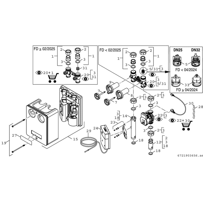 Bosch Thermotechnik - Hydraulische Regelstation Heizkreisset ohne Mischer HS 32/7.5 MM 100 mit MM 100