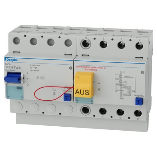 Doepke - Fehlerstrom-Schutzschalter mit Zusatzeinrichtung FI-Schalter DFS4040-4/0,03-ATWIN
