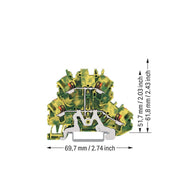 WAGO - Durchgangs-Reihenklemme Doppelstockklemme 2202-2207 Drücker,grün-gelb − 50 Stück
