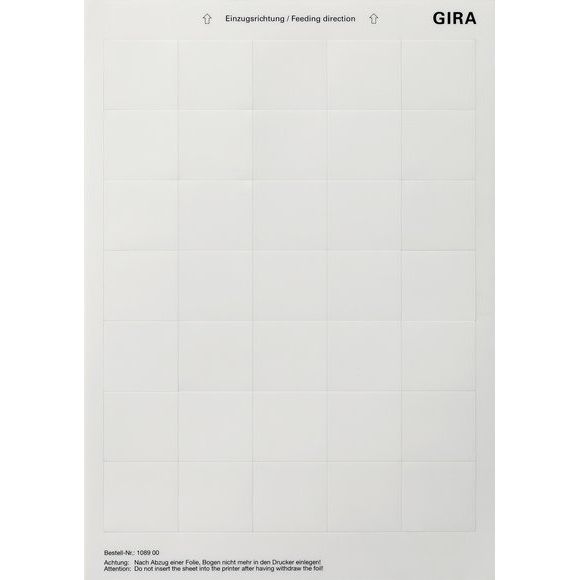 Gira - Bezeichnungsmaterial für Installationsschalterprogramme Beschriftungsbogen 108900 f.Tastsensor 2plus