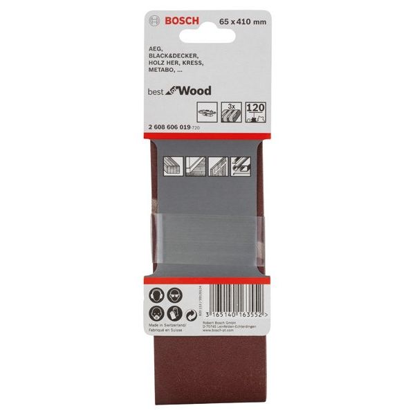 Bosch - Schleifpapier/Schleifvlies PRO X440 Schleifband, 65 x 2608606019 410 mm, G120, 3-tlg
