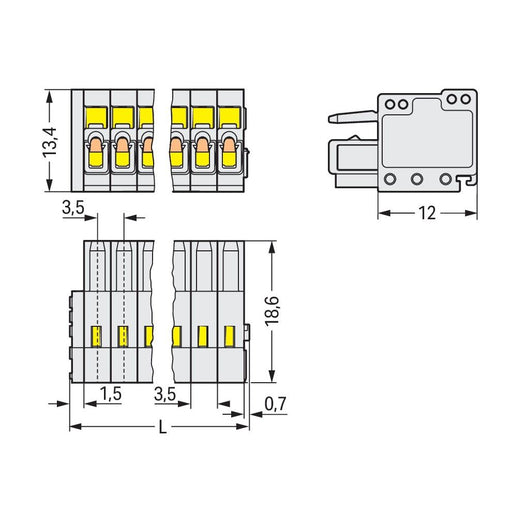 WAGO - Kabelsteckverbinder für Leiterplattensteckverbinder 1-Leiter-Federleiste 734-104/033-000 − 50 Stück