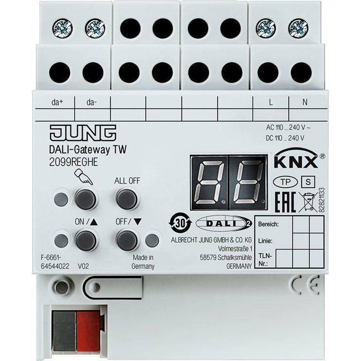 Jung - Bussystem-Systemschnittstelle/Medien-Gateway KNX DALI-Gateway 2099 REGHE TW REG 4 TE − 1 Stück