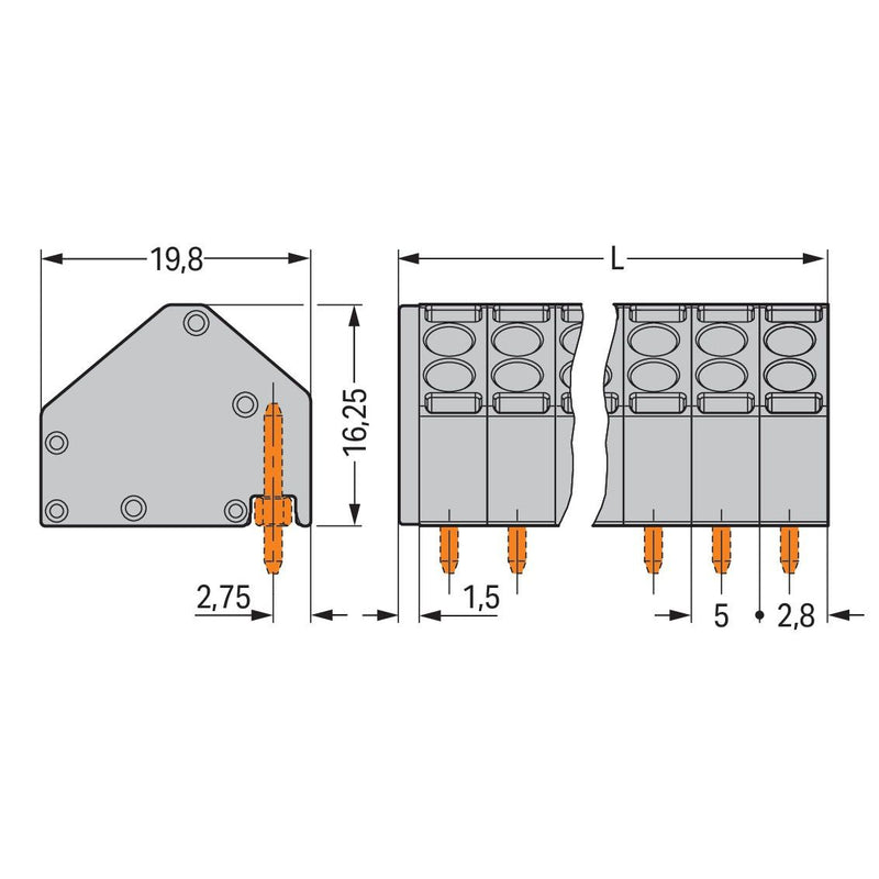 WAGO - Leiterplattenklemme 2-Leiter-Federleiste 806-102 1,5mm² − 400 Stück