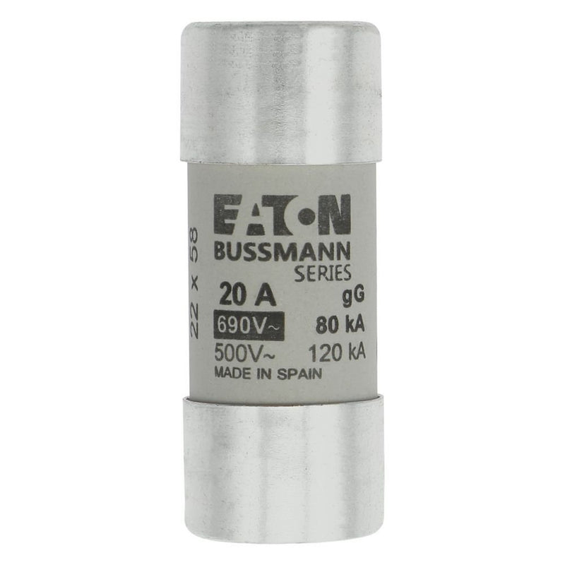 Eaton - Zylindrische Sicherung Sicherungseinsatz Nieders. CYLINDRICA#C22G20 20A AC 690V 80kA − 10 Stück