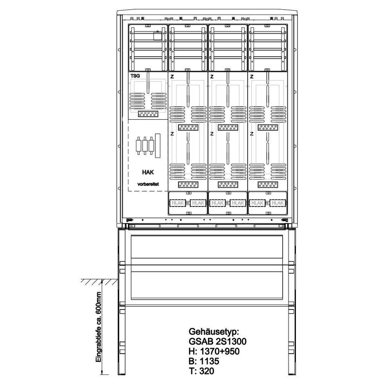 GSAB Elektrotechnik - Zähler-Komplettschrank Zähleranschlusssäule 42.00.1P6 eon hanse 6ZP/TSG