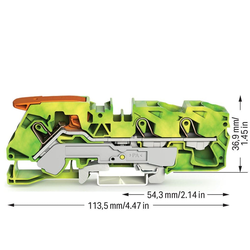 WAGO - Schutzleiter-Reihenklemme 3-Leiter-Schutzleiterkl. 2116-1307 16qmm, grün-gelb − 20 Stück