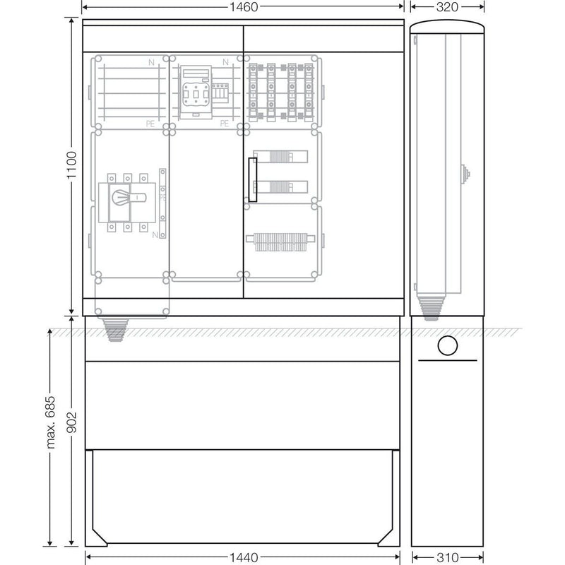 Hensel - Verteilerschrank für Energieversorgung Ladeverteiler Mi EV 22kW 4111 f.4 Ladep. a 22kW