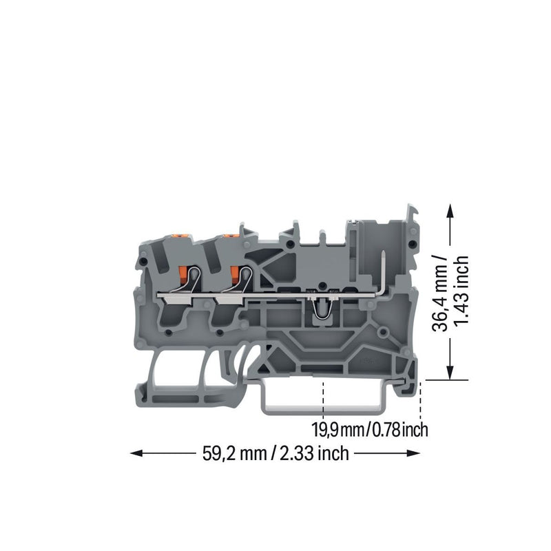 WAGO - Durchgangs-Reihenklemme 2-Leiter/1-Pin-Basisklemme 2222-1301/999-953 Drücker,2,5 mm²,gr − 100 Stück