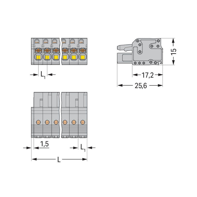 WAGO - Kabelsteckverbinder für Leiterplattensteckverbinder 1-Leiter-Federleiste 2231-116/026-000 Push-inCAGECLAMP,gr − 25 Stück