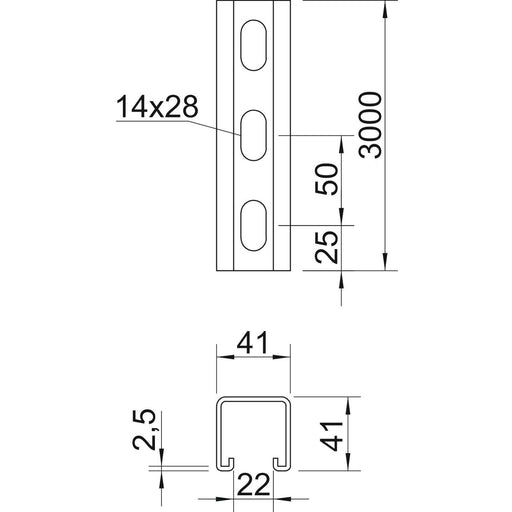 OBO Bettermann - Stiel/Profilschiene Profilschiene MS4141PP3000FS − 3 Meter