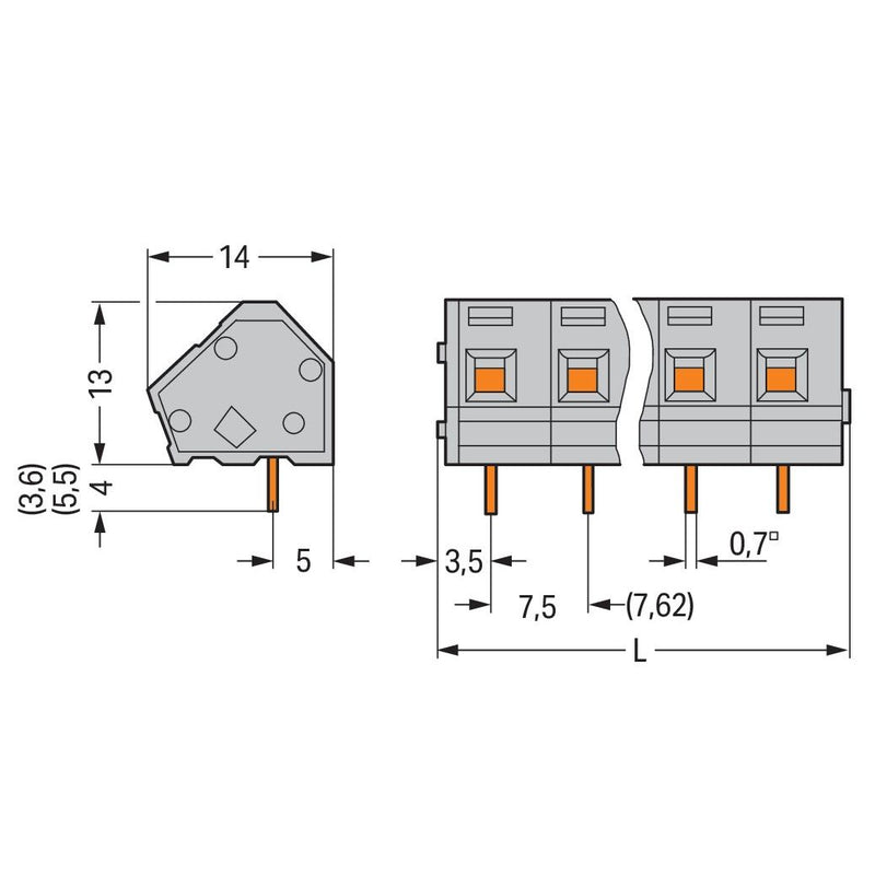 WAGO - Leiterplattenklemme 236-202 2,5mm² − 70 Stück