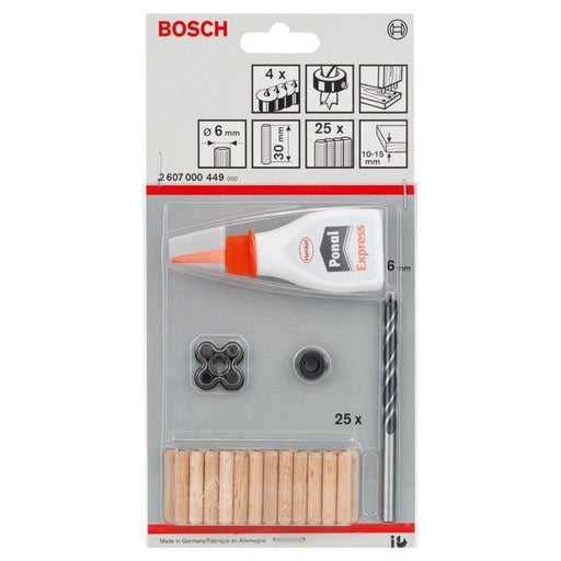 Bosch - Stab-/Riffeldübel 32-tlg. Holzdübel-Set, 2607000449 6 mm