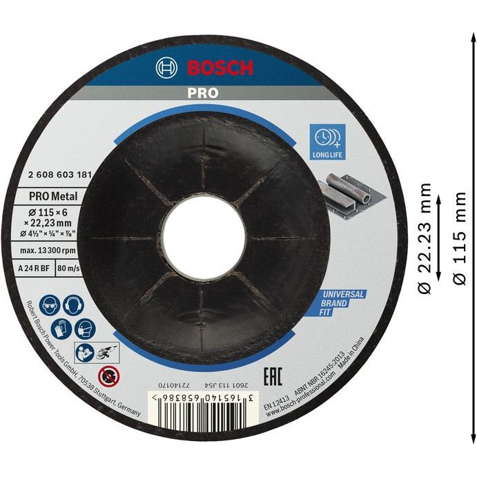 Bosch - Trenn-/Schleifscheibe PRO Metal Schleifscheibe, 2608603181 115 x 6 x 22.23 mm