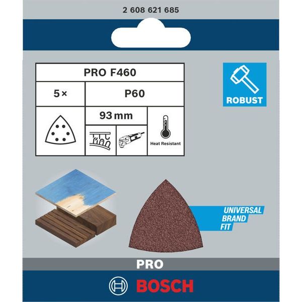 Bosch - Schleifpapier/Schleifvlies PRO F460 Schleifblatt, 93 2608621685 x 93 mm, G60, 5-tlg