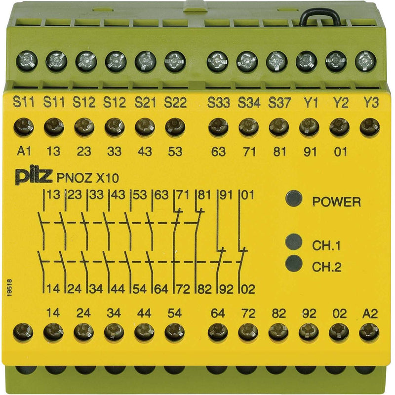 Pilz - Gerät zur Überwachung von sicherheitsgerichteten Stromkreisen Not-Aus-Schaltgerät PNOZ X10 #774709 24VDC 6n/o 4n/c 3LED