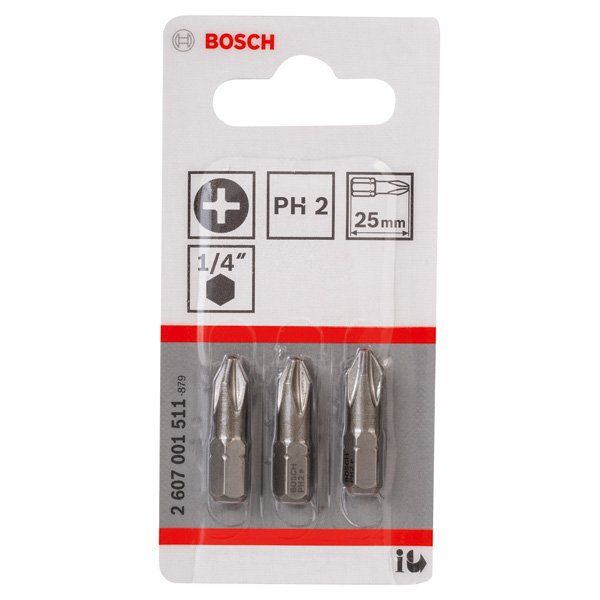 Bosch - Bit Schrauberbit Extra-Hart PH 2607001511 2, 25 mm, 3er-Pack
