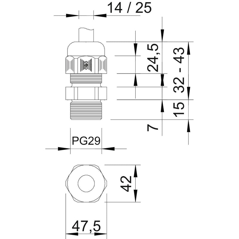 OBO Bettermann - Kabelverschraubung V-TEC L PG29 SGR mit langem Anschluss − 20 Stück