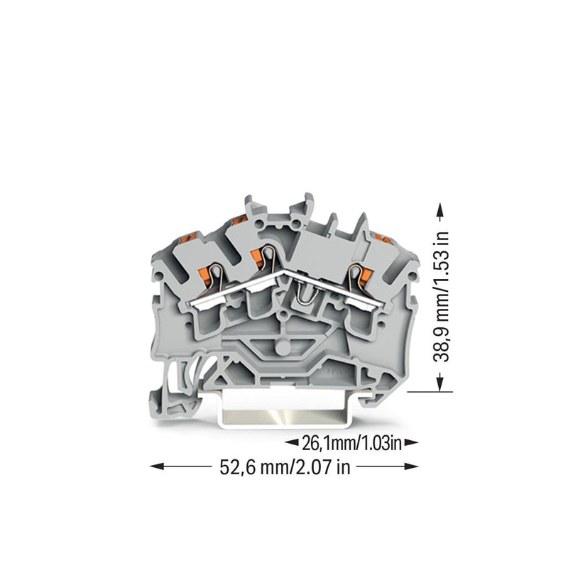 WAGO - Durchgangs-Reihenklemme 3-Leiter-Durchgangsklemme 2202-6301 mit Drücker,2,5 mm² − 100 Stück