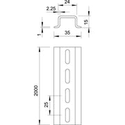 OBO Bettermann - Tragschiene Hutschiene 2069 15 2.2 GTPL gelocht − 2 Meter