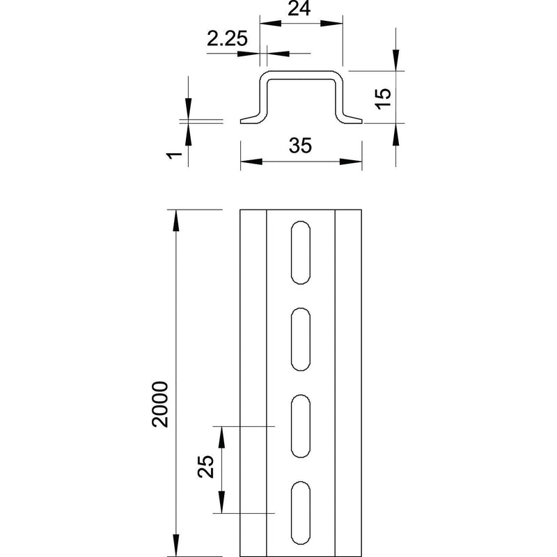 OBO Bettermann - Tragschiene Hutschiene 2069 15 2.2 GTPL gelocht − 2 Meter