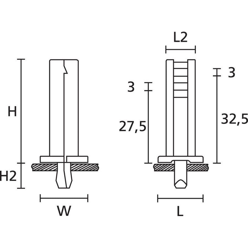 HellermannTyton - Befestigungssockel und -element für Kabelbinder Keilsockel TY5K2 PA66HS NA 100 14x12mm − 100 Stück