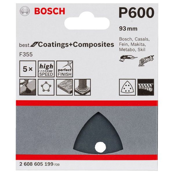Bosch - Schleifpapier/Schleifvlies PRO F355 Schleifblatt, 93 2608605199 mm, G600, 5-tlg