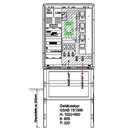 GSAB Elektrotechnik - Anschlussschrank NA-Schutzschrank 1S1000AR110kWLSL2 110kW 1000x805x320