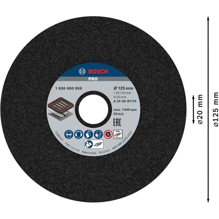 Bosch - Trenn-/Schleifscheibe PRO Metal Schleifscheibe, 1608600069 125 x 26 x 20 mm K24