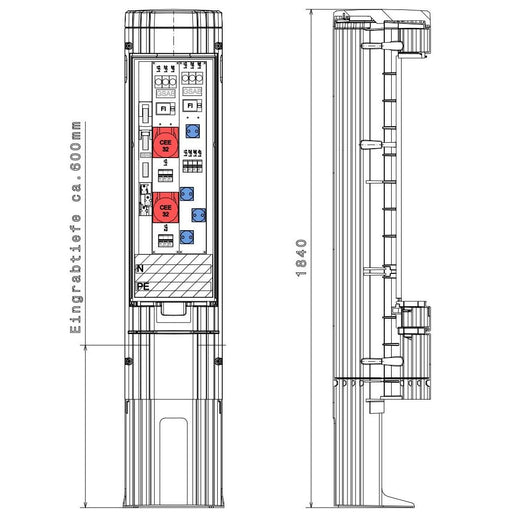 GSAB Elektrotechnik - Anschlussschrank Poller 36P1700KLSL00Sy32S HxD: 1811x360