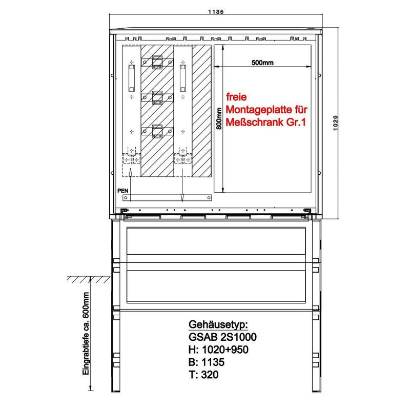 GSAB Elektrotechnik - Zähler-Komplettschrank Wandlermessung 20.W250.StWD 250A inkl. Sockel