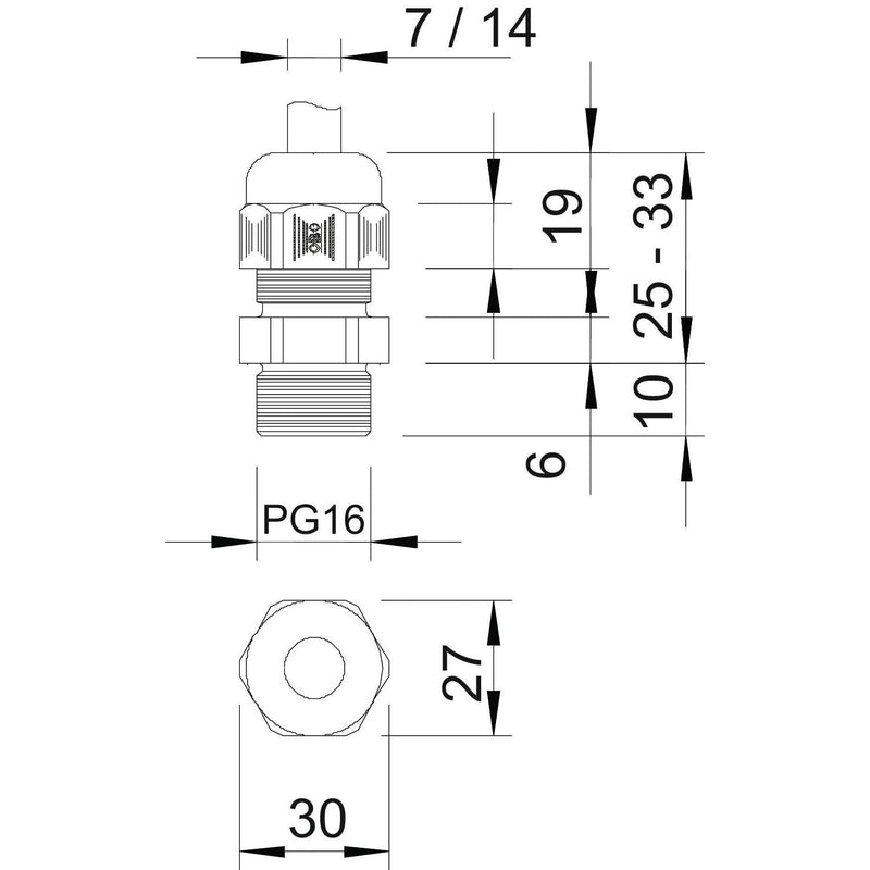 OBO Bettermann - Kabelverschraubung Verschraubung V-TEC PG16 SGR − 25 Stück