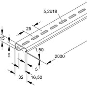 HKL - Tragschiene 534LO/2 gelocht − 20 Meter