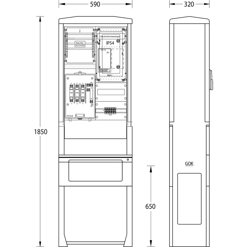 uesa - Zähler-Komplettschrank Zähleranschlusssäule ZASS1S KEVAG Koblenz 1850x590x320mm